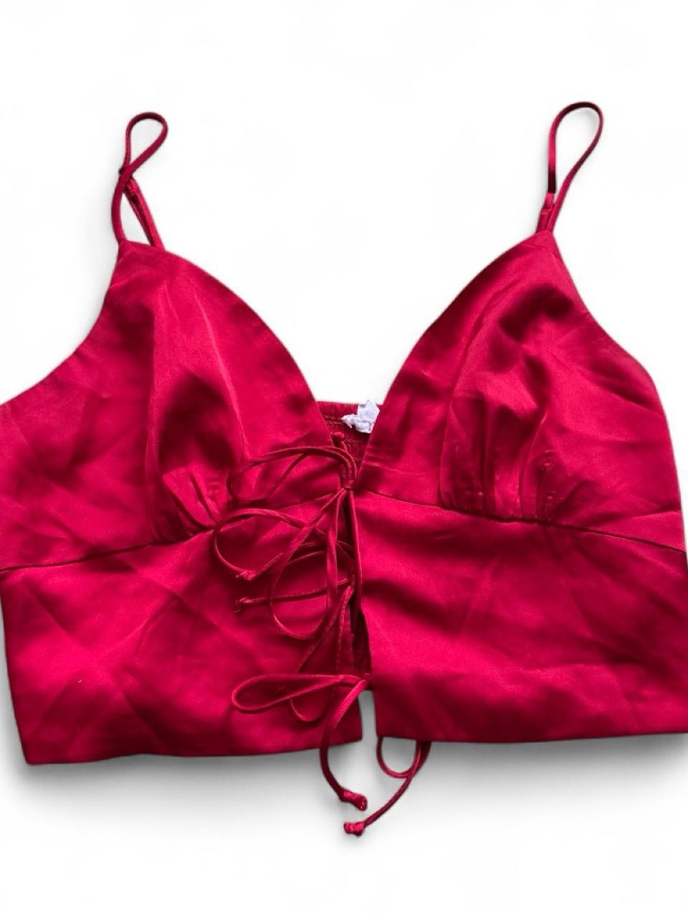 Garage Red Satin Lace-Up Tank